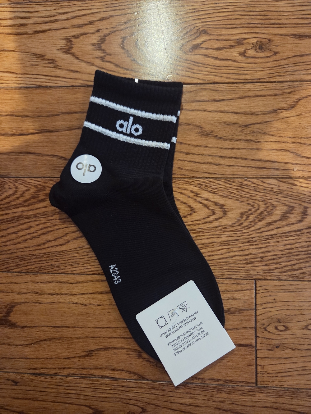 ALO Yoga Black Crew Athletic Socks with White Stripes. NWT. Unisex